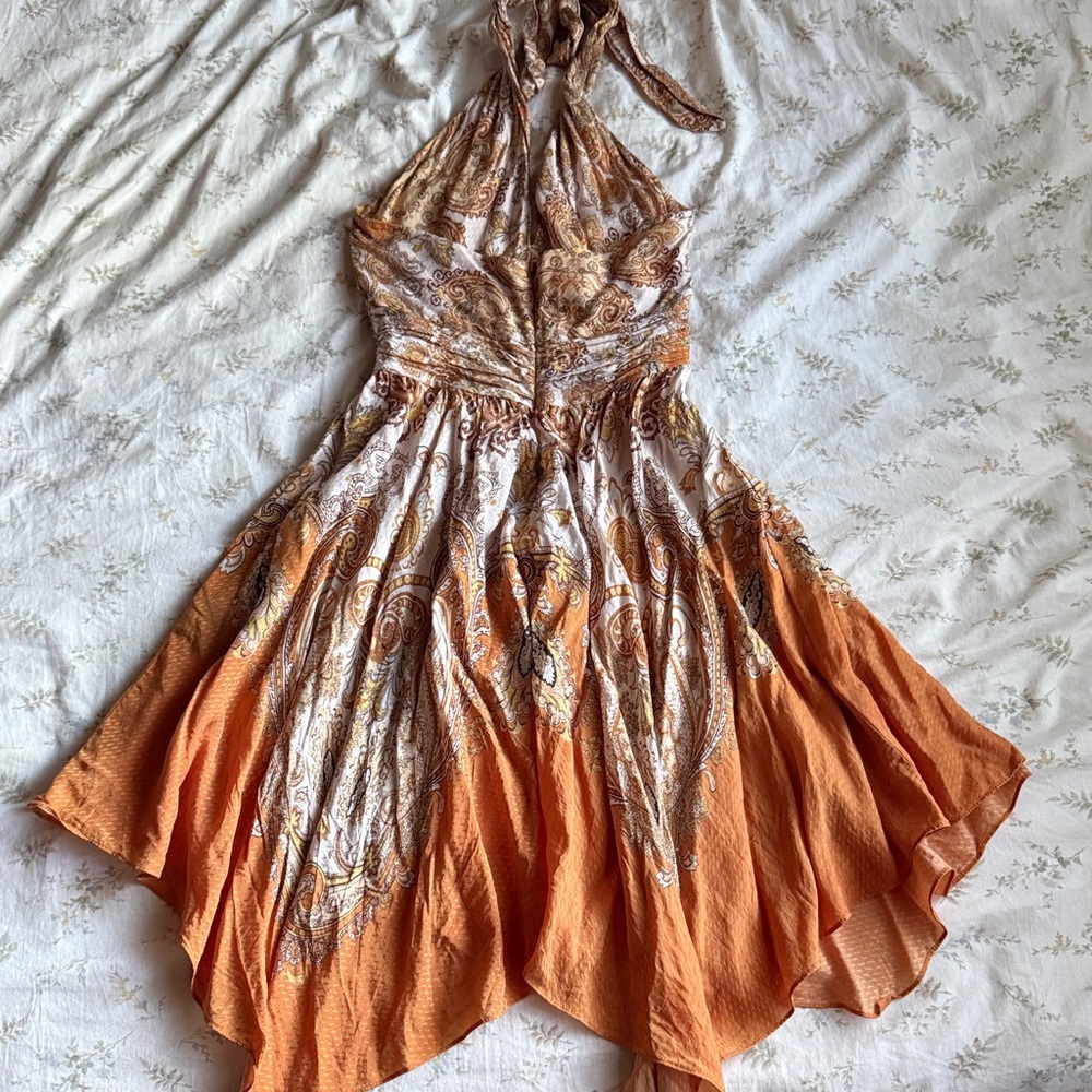 Orange handkerchief hemline midi halter neck dress size 2 in great condition - Picture 8 of 9